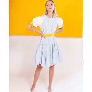 Katharine Kidd Sienna Dress In Size XS Blue & White Puff Sleeve NWT